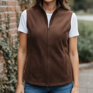 Lands End Women’s Dark Brown Faux Suede Sherpa Shearling Lined Zip Up Vest Large